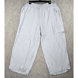 Lane Bryant Elastic-Waist Cotton Linen Wide-Leg Pants Size 26/28 Cream color